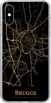 Geschikt voor iPhone X hoesje - Brugge - Kaart - Gold - Siliconen Telefoonhoesje