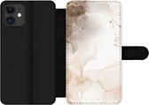 Bookcase Geschikt voor iPhone 11 telefoonhoesje - Marmer print - Bruin - Lijn - Met vakjes - Wallet case met magneetsluiting