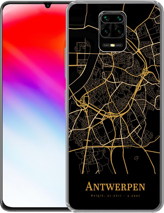Xiaomi Redmi Note 9 Pro hoesje - Antwerpen - Kaart - Gold - Siliconen  Telefoonhoesje | bol.com