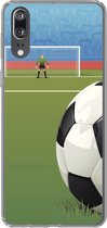 Geschikt voor Huawei P20 hoesje - Een illustratie van een voetbal op het veld in het stadion - Jongens - Meiden - Kids - Siliconen Telefoonhoesje