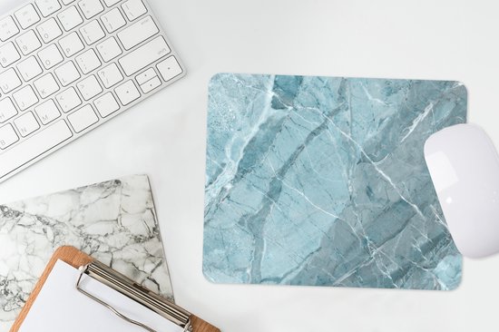 Tapis de souris - Tapis de souris - Cristaux - Wit - Blauw - Imprimé granit - 23x19 cm - Tapis de souris de souris