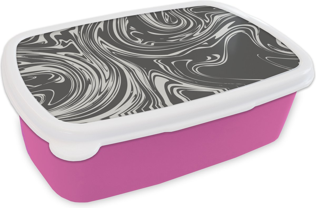 Broodtrommel Roze - Lunchbox - Brooddoos - Marmer - IJzer - Patroon - 18x12x6 cm - Kinderen - Meisje