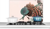 Spatscherm keuken 90x60 cm - Kookplaat achterwand Pauw - Japans - Pauwenveren - Vintage - Muurbeschermer - Spatwand fornuis - Hoogwaardig aluminium
