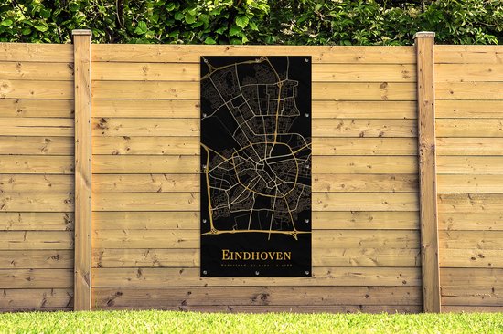Tuinposter 100x200 cm - Tuindecoratie Eindhoven - Stadskaart - Goud - Poster voor in de tuin - Buiten decoratie - Schutting tuinschilderij - Tuindoek muurdecoratie - Wanddecoratie balkondoek