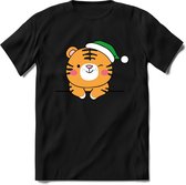 Tijger Buddy Kerst T-shirt | Groen | Jongens / Meisjes | Grappige Foute kersttrui Shirt Cadeau | Kindershirt | Leuke Elf, Rendier, Kerstboom en Kerstballen Ontwerpen. Maat 128