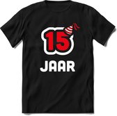 15 Jaar Feest kado T-Shirt Heren / Dames - Perfect Verjaardag Cadeau Shirt - Wit / Rood - Maat 3XL