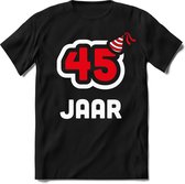 45 Jaar Feest kado T-Shirt Heren / Dames - Perfect Verjaardag Cadeau Shirt - Wit / Rood - Maat XXL