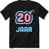 20 Jaar Feest kado T-Shirt Heren / Dames - Perfect Verjaardag Cadeau Shirt - Licht Blauw / Licht Roze - Maat XL