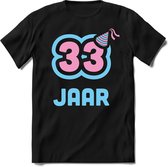 33 Jaar Feest kado T-Shirt Heren / Dames - Perfect Verjaardag Cadeau Shirt - Licht Blauw / Licht Roze - Maat 3XL