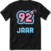 92 Jaar Feest kado T-Shirt Heren / Dames - Perfect Verjaardag Cadeau Shirt - Licht Blauw / Licht Roze - Maat XL