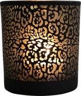 Theelichthouder/waxinelichthouder glas mat zwart 18 cm jaguar print - Windlichtjes/kaarsenhouders