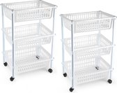 2x stuks opberg organiser trolleys/roltafels met 3 manden 62 cm in het transparant - Etagewagentje/karretje met opbergkratten