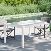 Tuintafel 150x90x75 cm gehard glas en poly rattan wit