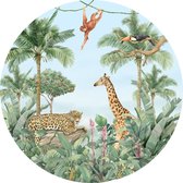 Sanders & Sanders zelfklevende behangcirkel jungle dieren groen, blauw en beige - 601151 - Ø 140 cm