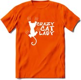 Crazy Cat Lady - Katten T-Shirt Kleding Cadeau | Dames - Heren - Unisex | Kat / Dieren shirt | Grappig Verjaardag kado | Tshirt Met Print | - Oranje - XXL