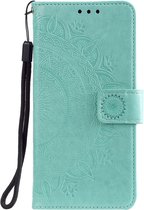 Shop4 - Samsung Galaxy A73 5G Hoesje - Wallet Case met Pasjeshouder Mandala Patroon Mint Groen