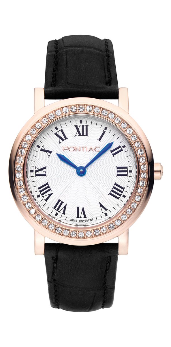Pontiac Roman P10016 Horloge - Leer - Zwart - Ø 34 mm