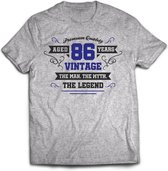 86 Jaar Legend - Feest kado T-Shirt Heren / Dames - Antraciet Grijs / Donker Blauw - Perfect Verjaardag Cadeau Shirt - grappige Spreuken, Zinnen en Teksten. Maat 3XL