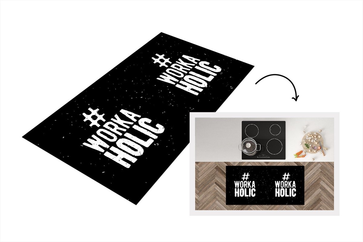 KitchenYeah Keukenloper - Loper keuken - Werken - Workaholic - Quotes - Zwart - Wit - Keukenloper vinyl, foto 2