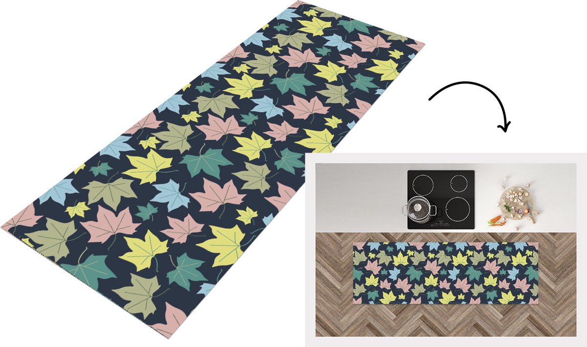 KitchenYeah Keukenloper - Loper keuken - Patronen - Herfst - Bladeren - 180x60 cm - Keukenloper vinyl Multicolor
