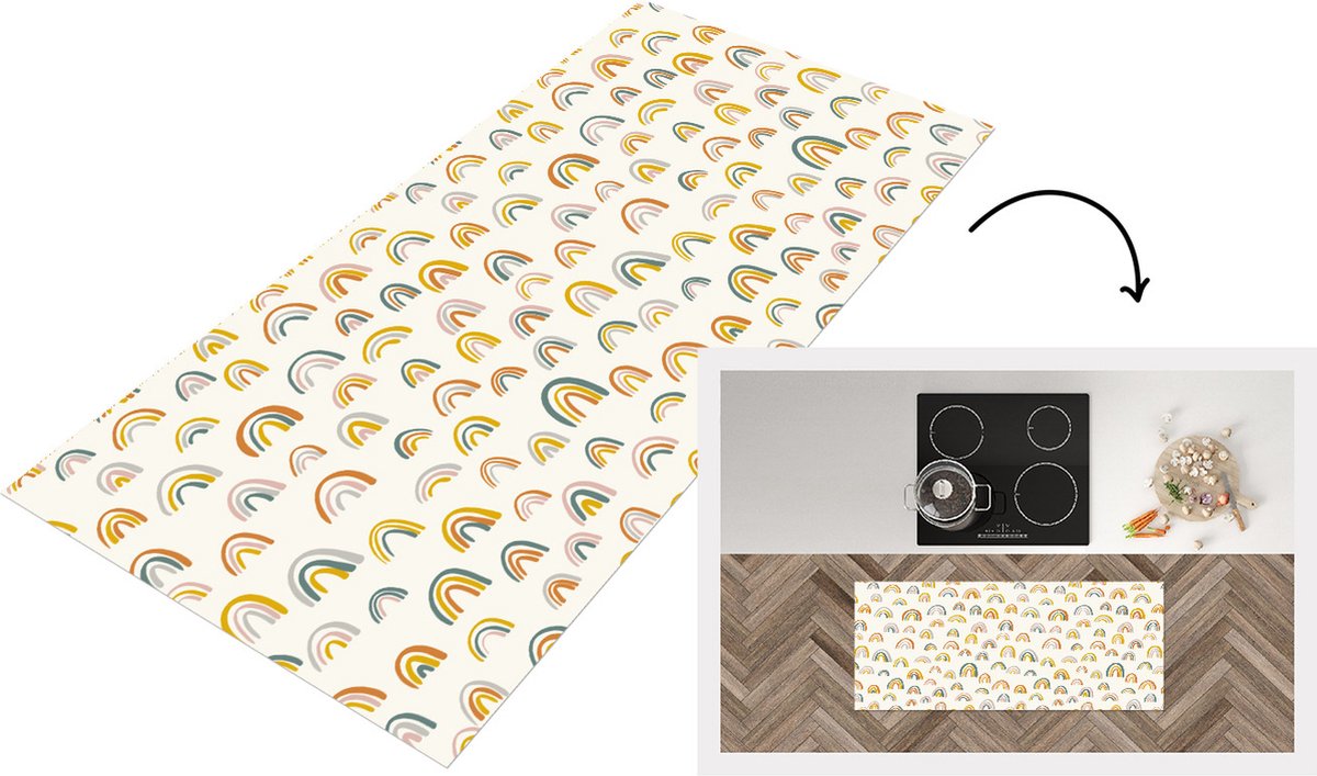 KitchenYeah Keukenloper - Loper keuken - Regenboog - Pastel - Kinderen - 120x50 cm - Keukenloper vinyl Multicolor
