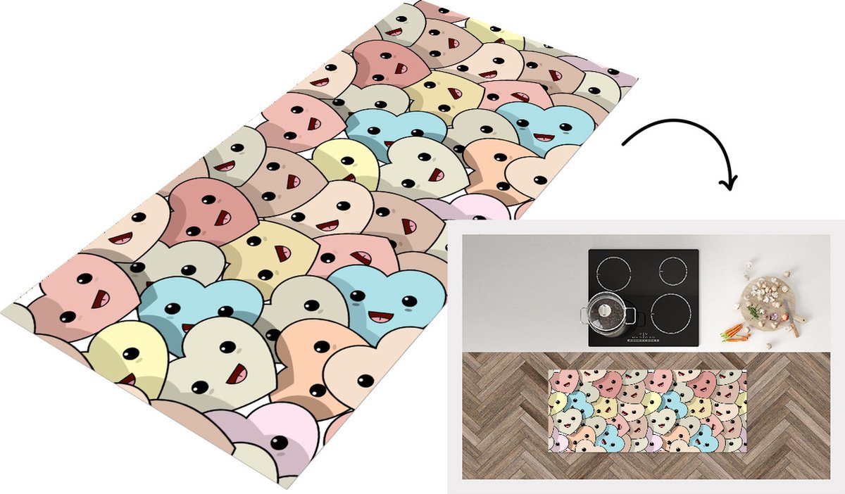 KitchenYeah Keukenloper - Loper keuken - Hart - Patroon - Baby - 120x50 cm - Keukenloper vinyl Multicolor