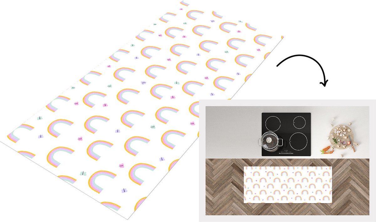KitchenYeah Keukenloper - Loper keuken - Regenboog - Vlinder - Baby - Keukenloper vinyl Multicolor