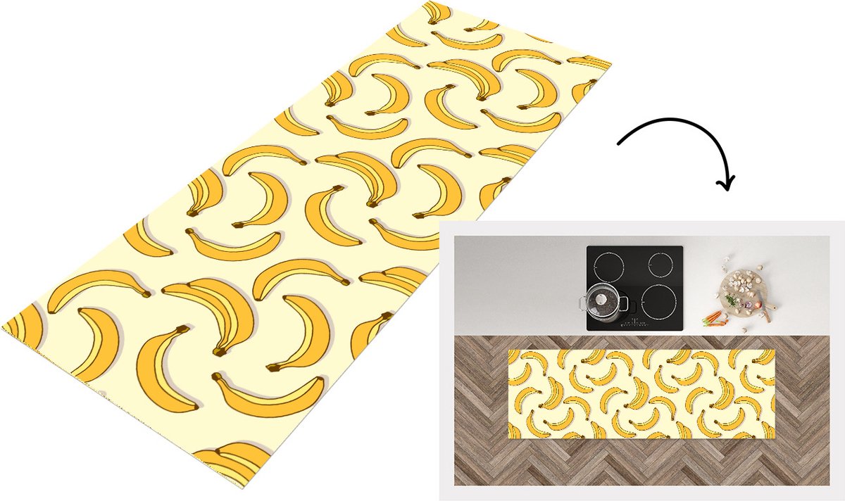 KitchenYeah Keukenloper - Loper keuken - Fruit - Design - Banaan - 150x50 cm - Keukenloper vinyl Multicolor