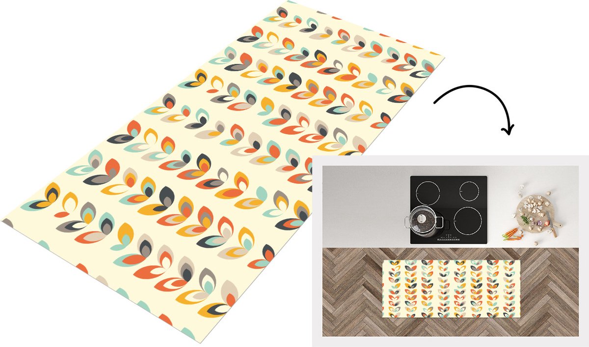 KitchenYeah Keukenloper - Loper keuken - Bladeren - Jaren 50 - Patroon - 120x50 cm - Keukenloper vinyl Multicolor