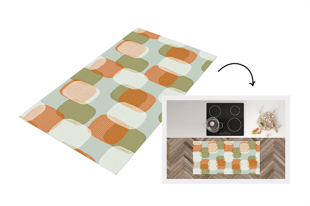 KitchenYeah Keukenloper - Loper keuken - Retro - Patroon - Pastel - 120x60 cm - Keukenloper vinyl Multicolor