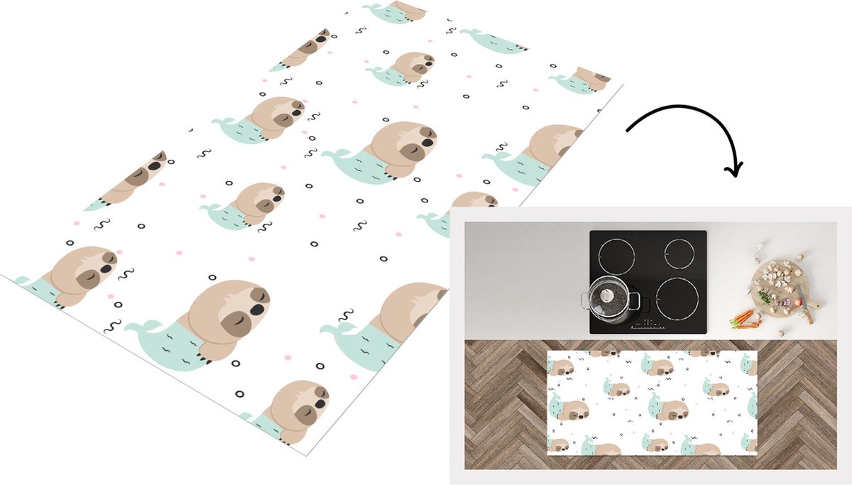 KitchenYeah Keukenloper - Loper keuken - Zeemeermin - Luiaard -Patroon - Slapen - 120x60 cm - Keukenloper vinyl Multicolor