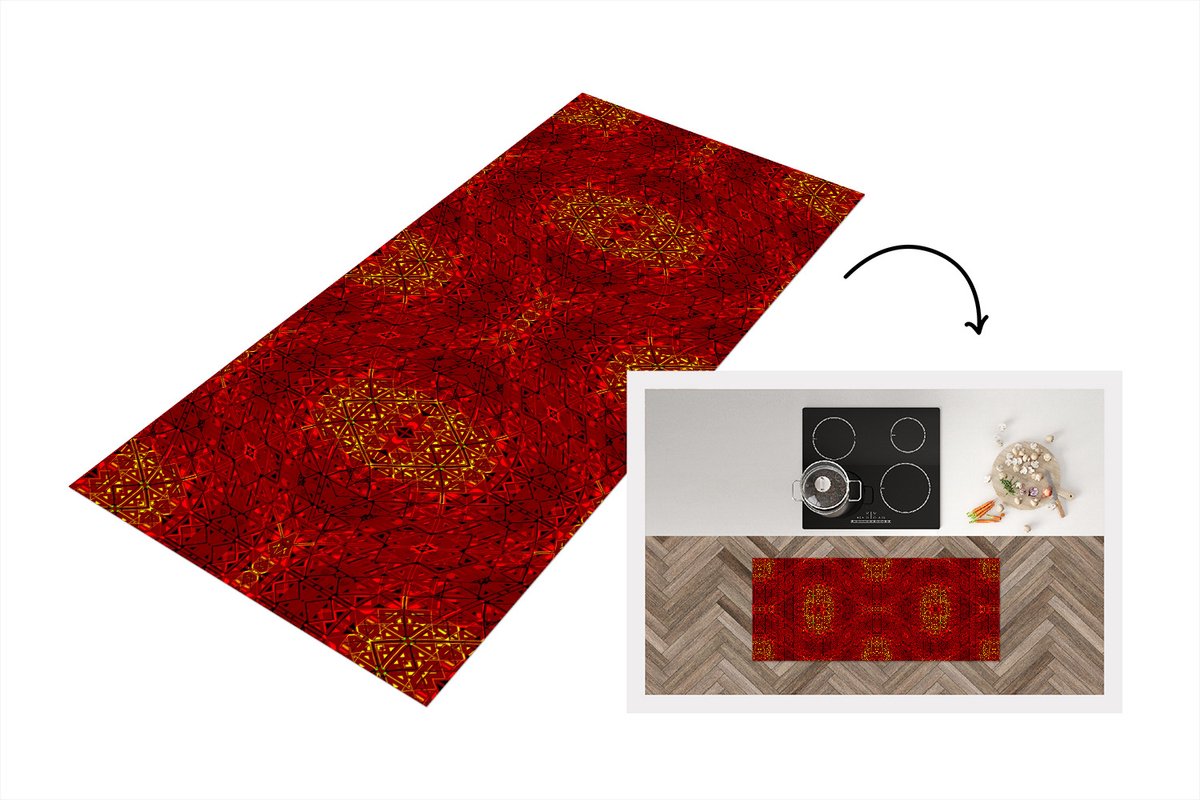 KitchenYeah Keukenloper - Loper keuken - Patroon - Abstract - Rood - Keukenloper vinyl