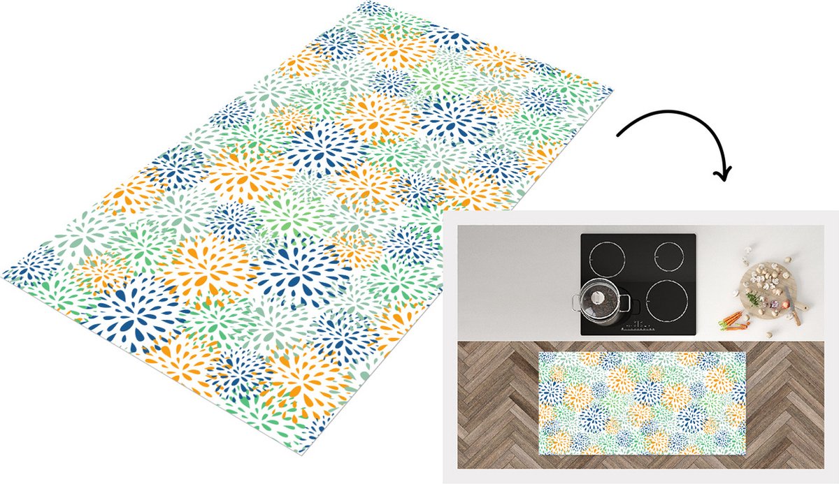 KitchenYeah Keukenloper - Loper keuken - Vuurwerk - Bloemen - Regenboog - Patronen - 120x60 cm - Keukenloper vinyl Multicolor