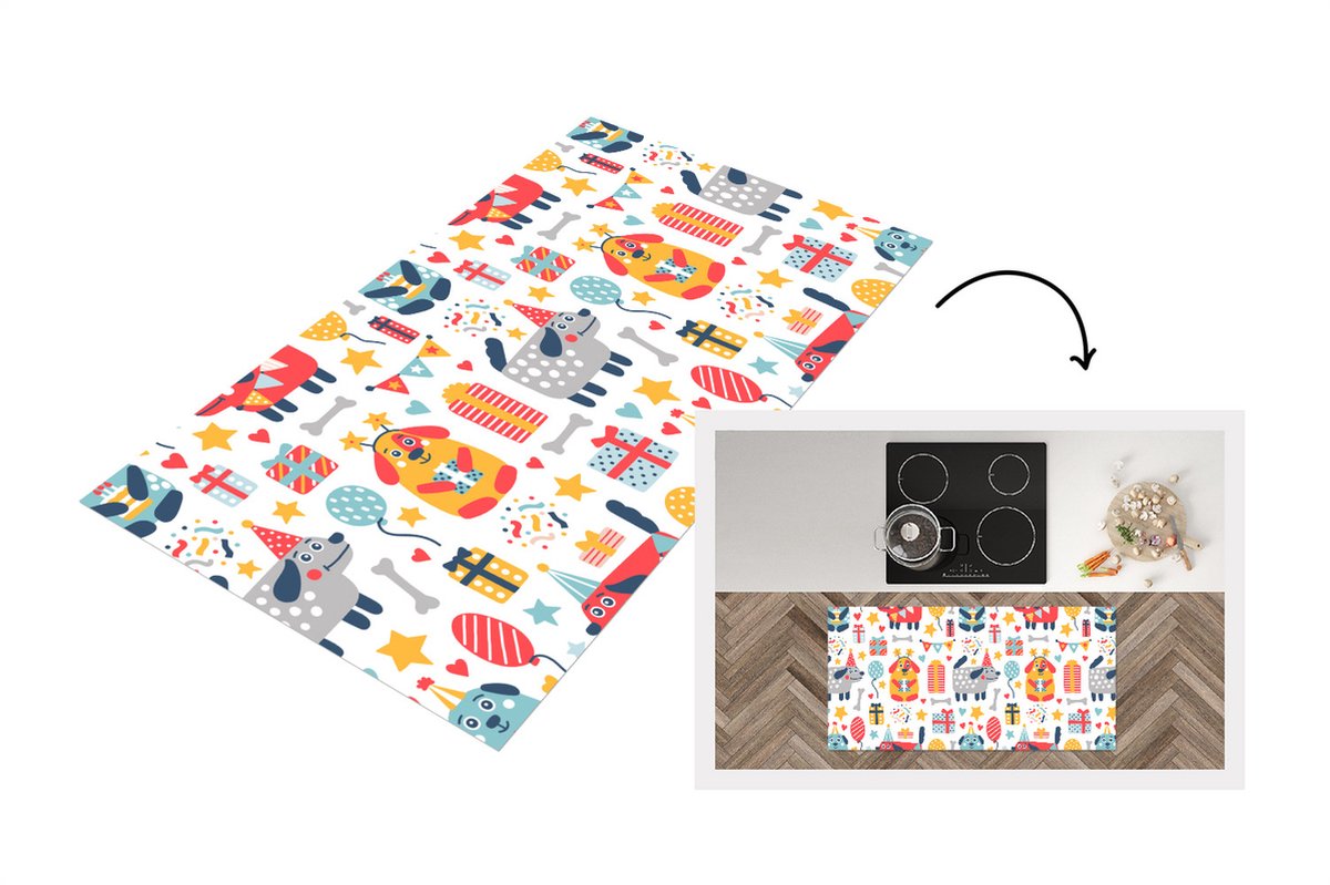 KitchenYeah Keukenloper - Loper keuken - Patronen - Verjaardag - Hond - 120x60 cm - Keukenloper vinyl Multicolor