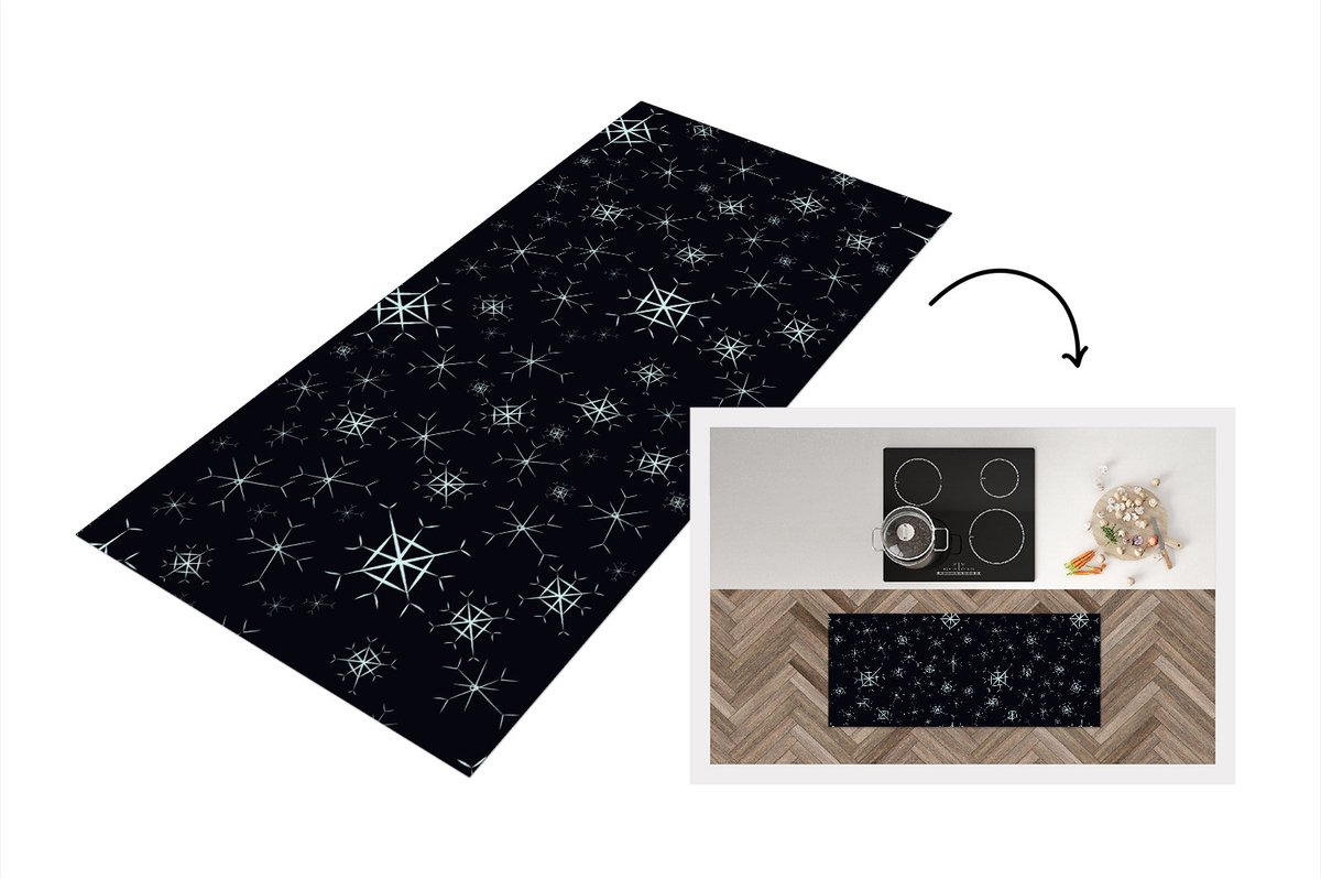 KitchenYeah Keukenloper - Loper keuken - Winter - Sneeuwvlok - Patroon - 120x50 cm - Keukenloper vinyl Multicolor
