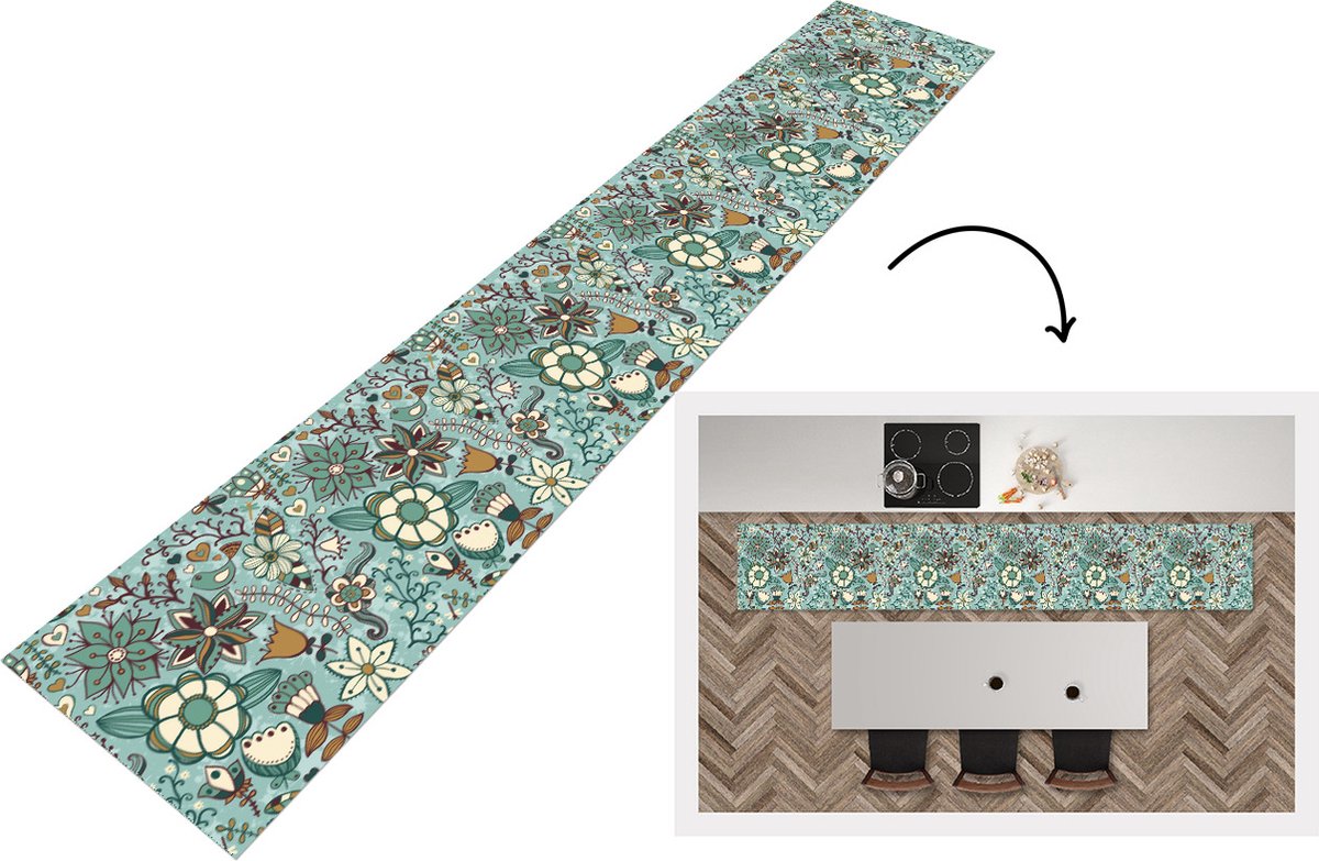KitchenYeah Keukenloper - Loper keuken - Bohemian - Winter - Bloemen - Patroon - 300x50 cm - Keukenloper vinyl Multicolor