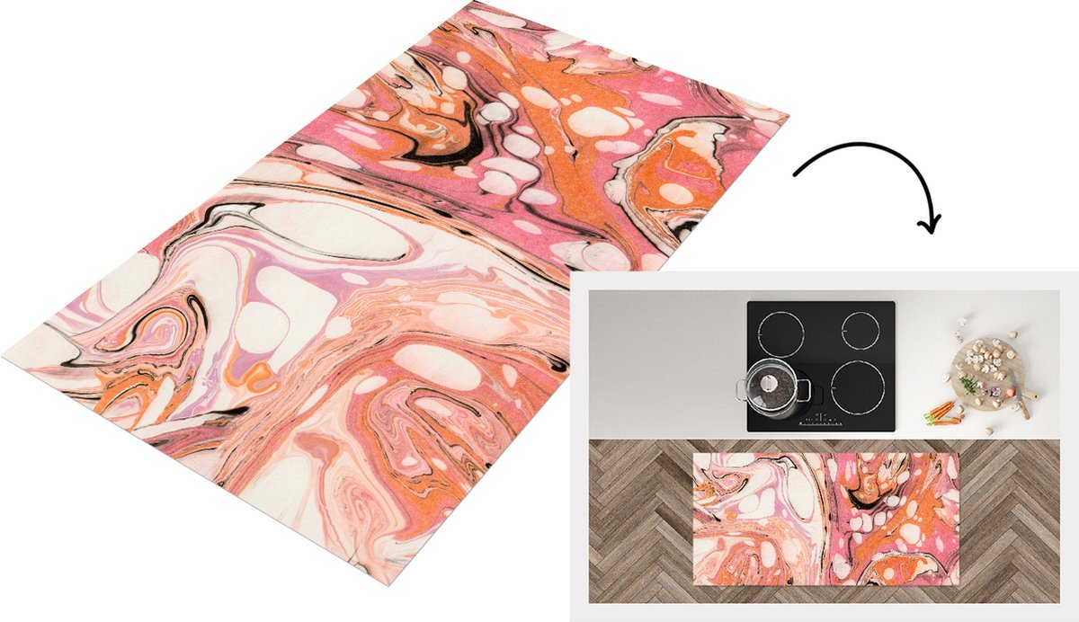 KitchenYeah Keukenloper - Loper keuken - Marmer - Oranje - Bellen - Keukenloper vinyl, foto 2