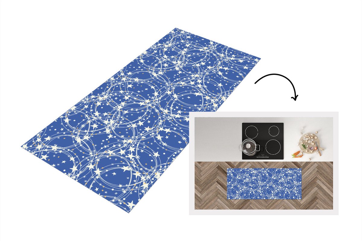 KitchenYeah Keukenloper - Loper keuken - Schaatsen - Sterren - Winter - Kerst - Patroon - 120x50 cm - Keukenloper vinyl Multicolor