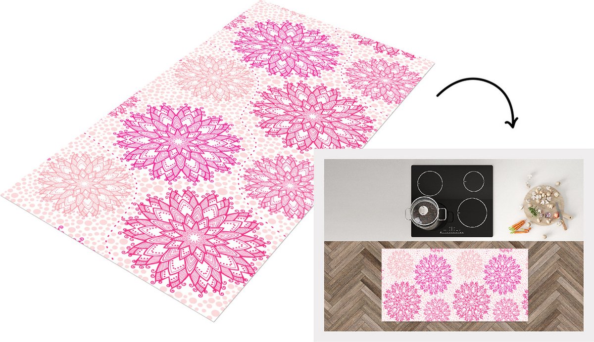 KitchenYeah Keukenloper - Loper keuken - Christmas - Sterren - Roze - Patronen - 120x60 cm - Keukenloper vinyl Multicolor