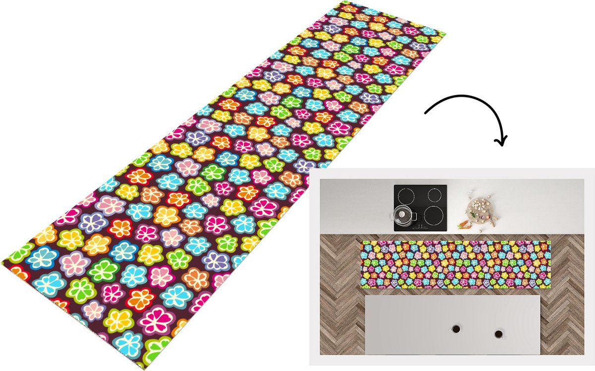 KitchenYeah Keukenloper - Loper keuken - Meisjes - Bloem - Patronen - 200x50 cm - Keukenloper vinyl Multicolor