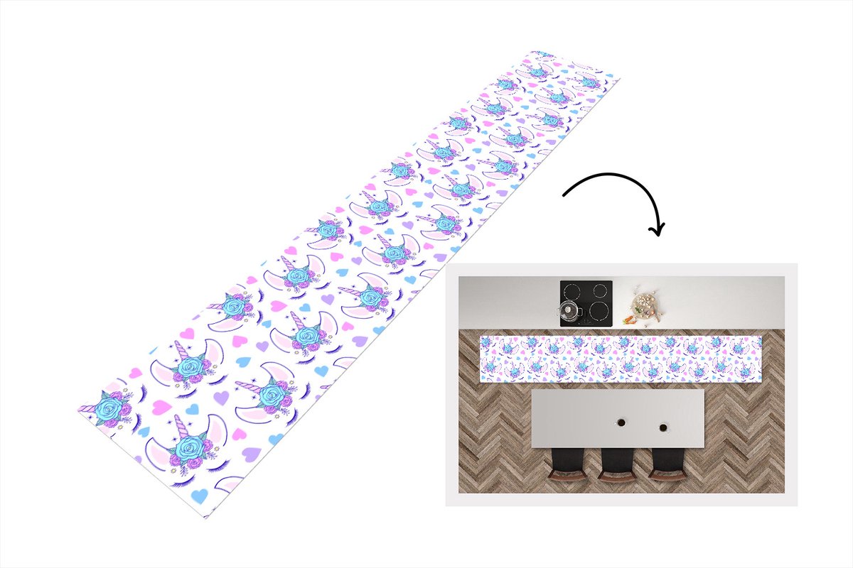 KitchenYeah Keukenloper - Loper keuken - Meiden - Unicorn - Bloemen - Patronen - 300x50 cm - Keukenloper vinyl Multicolor