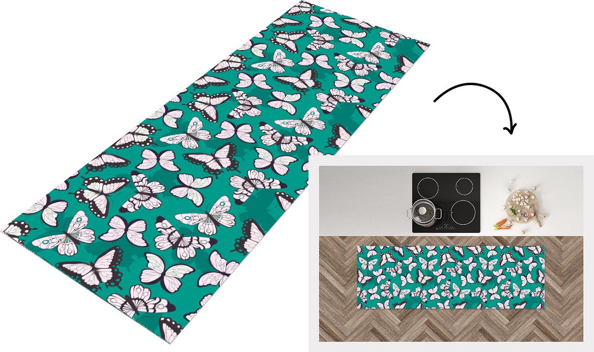 KitchenYeah Keukenloper - Loper keuken - Meisje - Vlinder - Dieren - Patronen - 180x60 cm - Keukenloper vinyl Multicolor