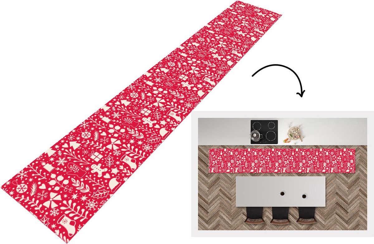 KitchenYeah Keukenloper - Loper keuken - Patronen - Kerst - Winter - Feest - 300x50 cm - Keukenloper vinyl Multicolor