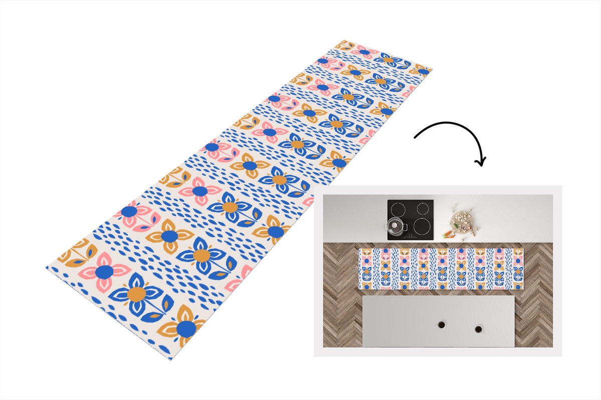 KitchenYeah Keukenloper - Loper keuken - Bloemen - Scandinavië - Patronen - Keukenloper vinyl multicolor, foto 2