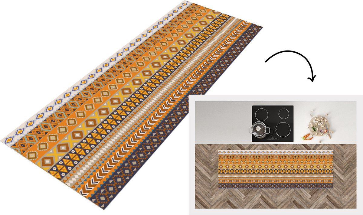 KitchenYeah Keukenloper - Loper keuken - Patronen - Afrika - Abstract - 150x50 cm - Keukenloper vinyl Multicolor