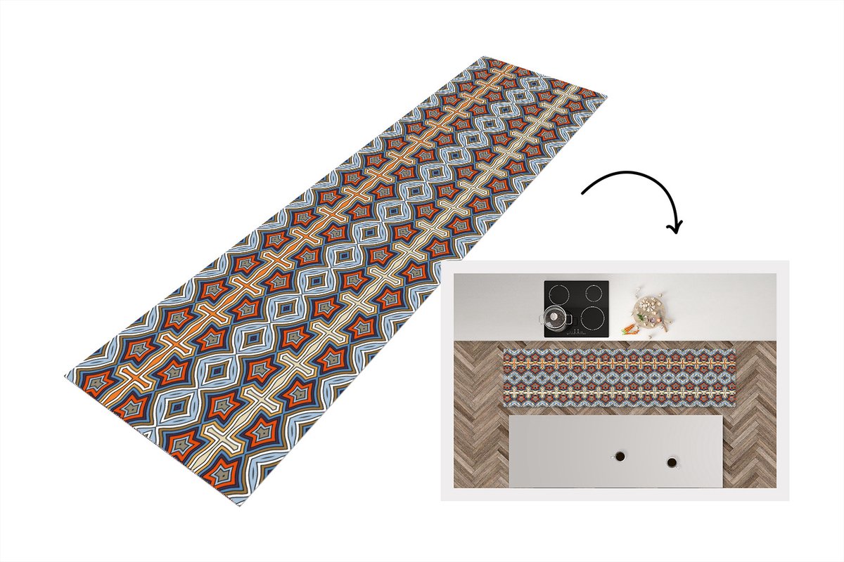 KitchenYeah Keukenloper - Loper keuken - Patroon - Afrika - Vormen - 240x60 cm - Keukenloper vinyl Multicolor