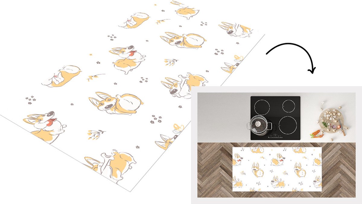 KitchenYeah Keukenloper - Loper keuken - Patroon - Corgi - Hond - 120x60 cm - Keukenloper vinyl Multicolor