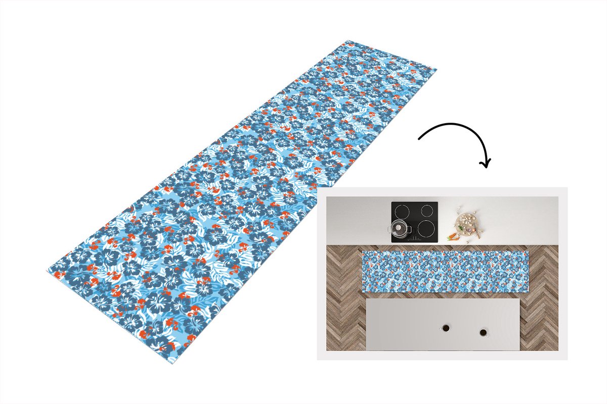 KitchenYeah Keukenloper - Loper keuken - Hawaii - Bloemen - Patronen - Hibiscus - Zomer - 240x60 cm - Keukenloper vinyl Multicolor