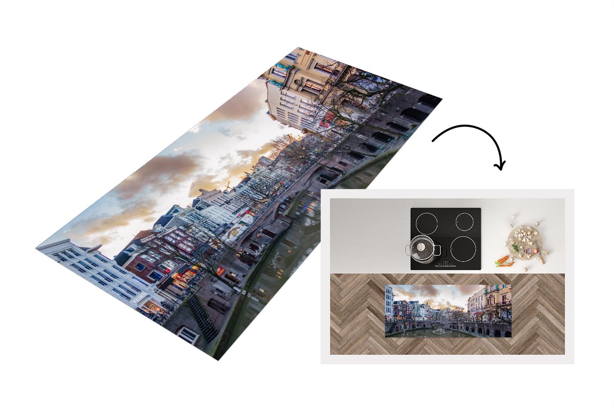 KitchenYeah Keukenloper - Loper keuken - Utrecht - Winter - Water - 120x50 cm - Keukenloper vinyl Multicolor