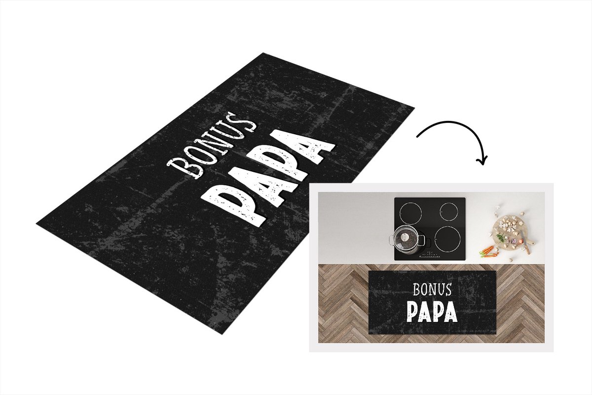 KitchenYeah Keukenloper - Loper keuken - Vaderdag - Bonus papa - Quote - Spreuken - 120x60 cm - Keukenloper vinyl Multicolor